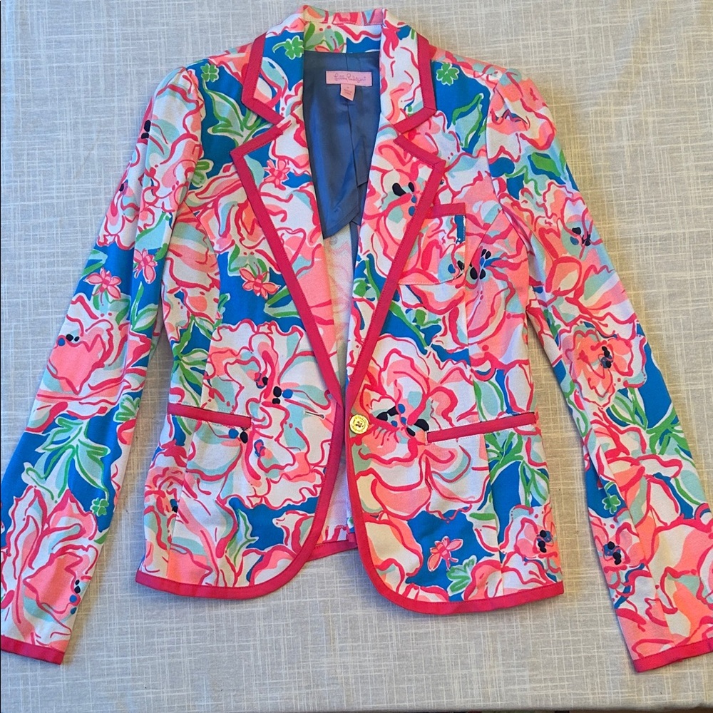 Lilly Pulitzer Floral Blazer with Pink Accents